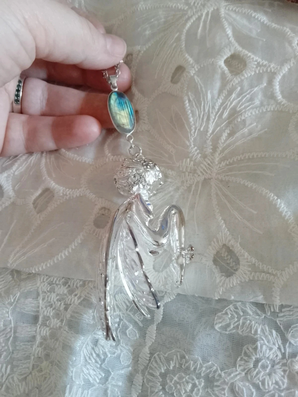 Collier sautoir fée argentée avec pierre de labradorite – photo 2
